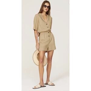 Faherty Tan Smocked Waist Arlie Day Romper Sz L As Is One Spot Under Arm